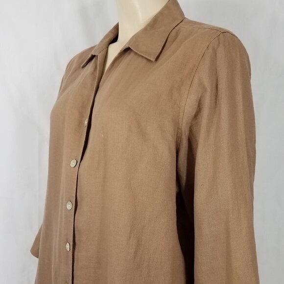 Orvis tan light brown 100% Linen button front shirt blouse ladies Large 14-16 - Picture 6 of 10